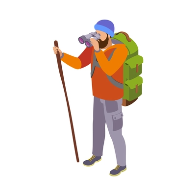 Hiking isometric icons composition with isolated view of adventure essentials on blank background vector illustration