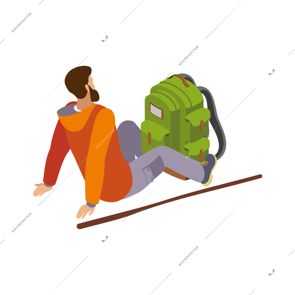 Hiking isometric icons composition with isolated view of adventure essentials on blank background vector illustration