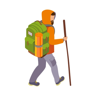 Hiking isometric icons composition with isolated view of adventure essentials on blank background vector illustration