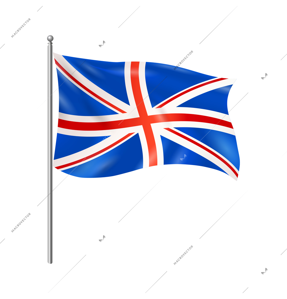 Realistic flags composition with isolated view of national flag beating in wind hanging on post vector illustration