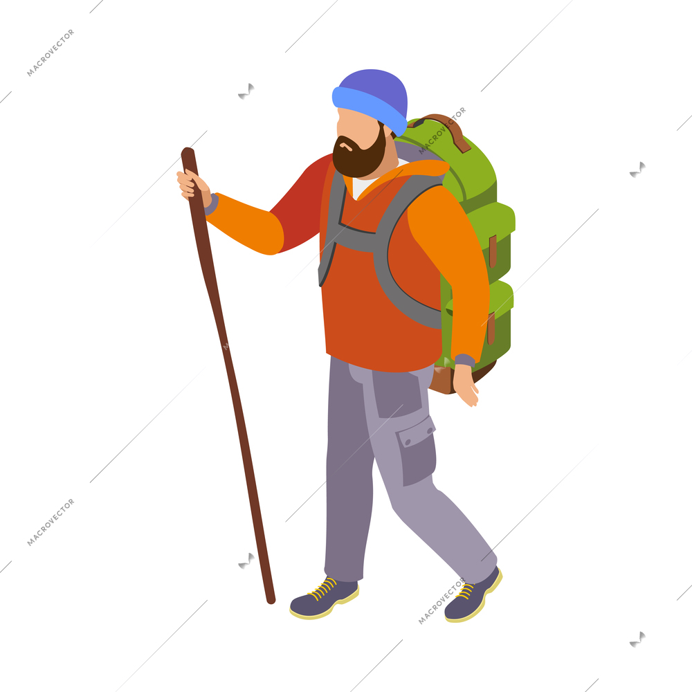 Hiking isometric icons composition with isolated view of adventure essentials on blank background vector illustration