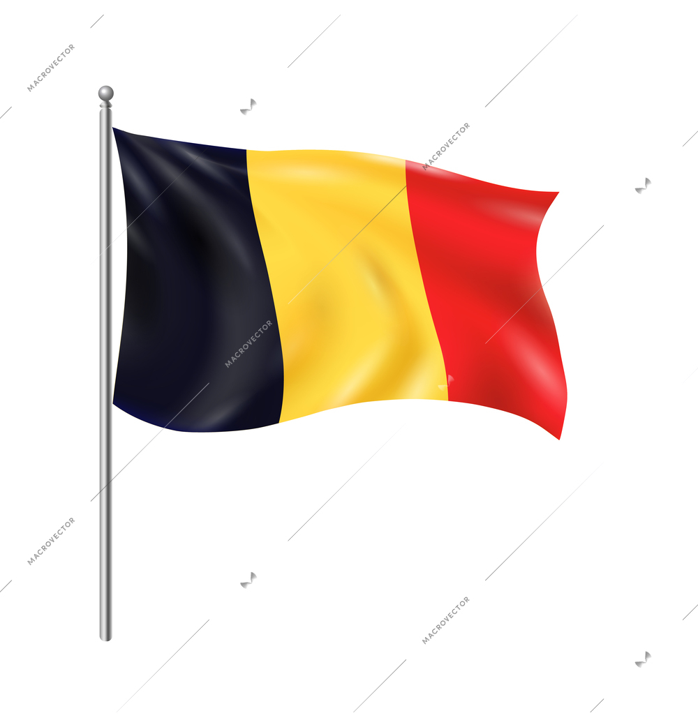 Realistic flags composition with isolated view of national flag beating in wind hanging on post vector illustration