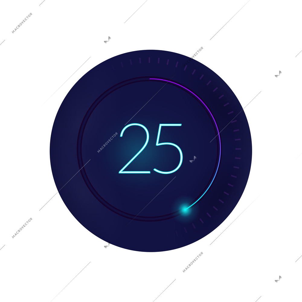 Realistic 3d interface countdown round composition with circle and digits with radial progress bar vector illustration
