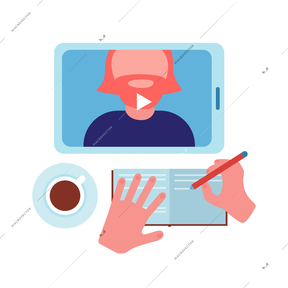 Video tutorials online training courses composition with flat human characters with gadgets and books vector illustration