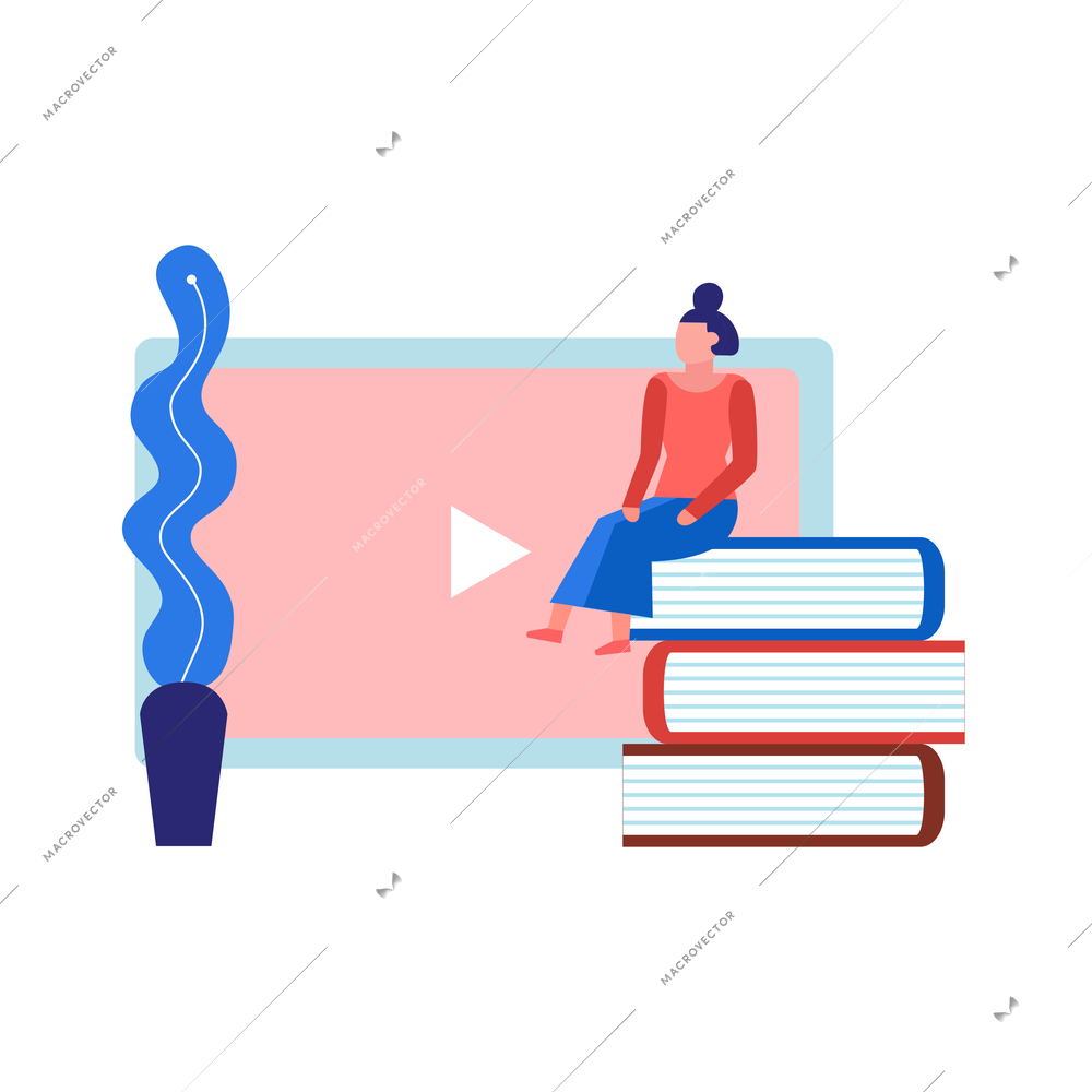 Video tutorials online training courses composition with flat human characters with gadgets and books vector illustration