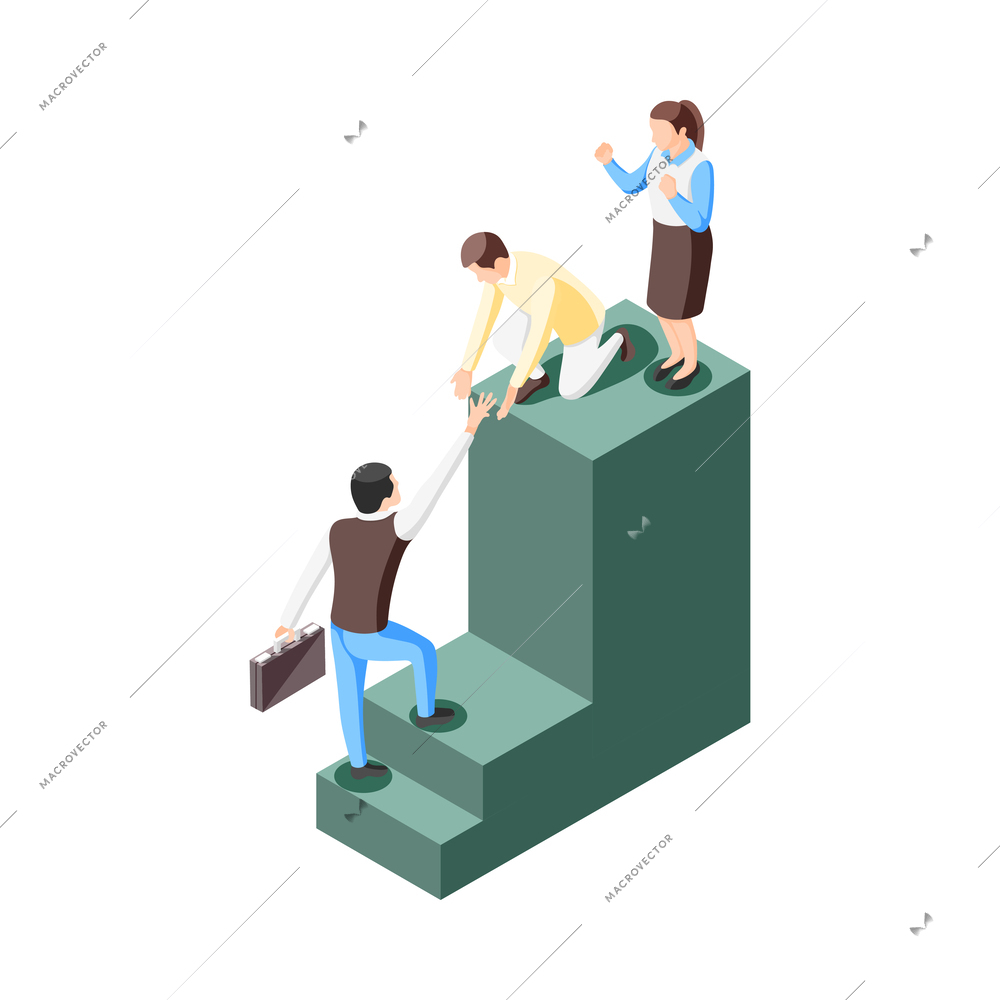 Success concept isometric composition of conceptual business icons and human characters vector illustration