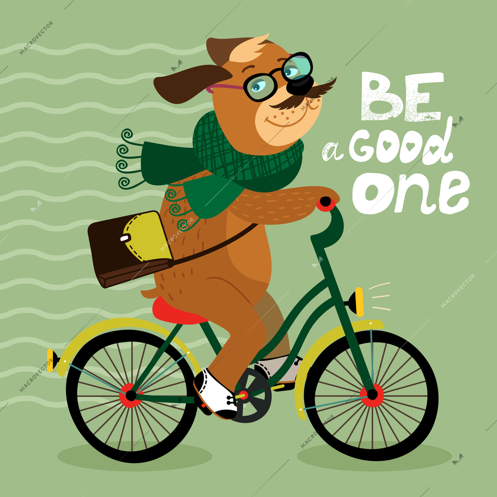 Hipster poster with nerd dog riding bike vector illustration