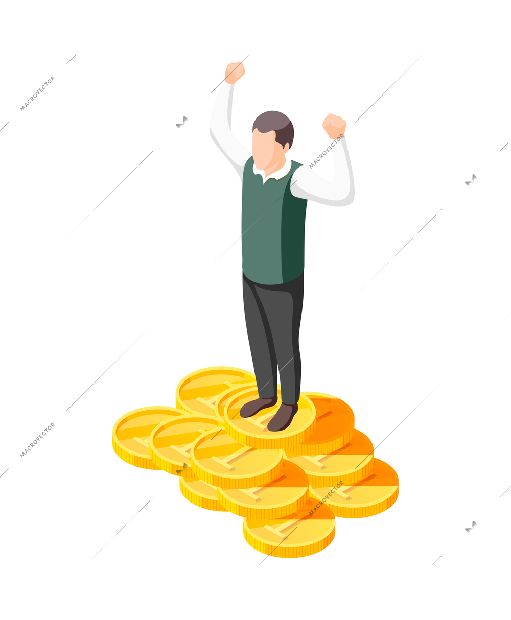 Success concept isometric composition of conceptual business icons and human characters vector illustration