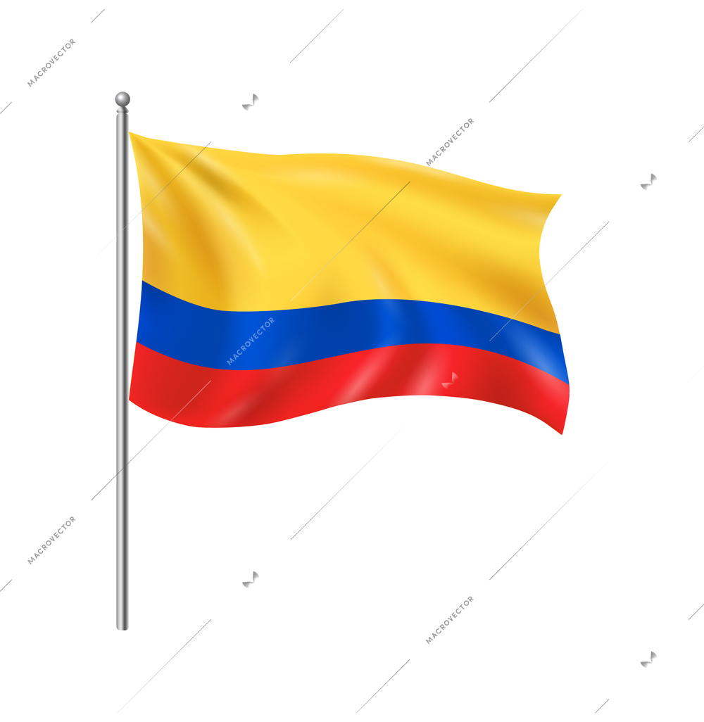 Realistic flags composition with isolated view of national flag beating in wind hanging on post vector illustration