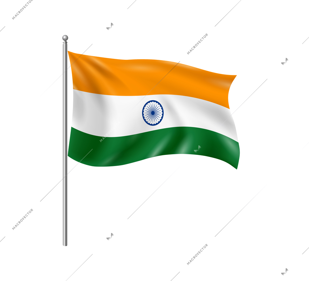 Realistic flags composition with isolated view of national flag beating in wind hanging on post vector illustration