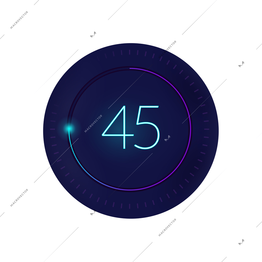 Realistic 3d interface countdown round composition with circle and digits with radial progress bar vector illustration