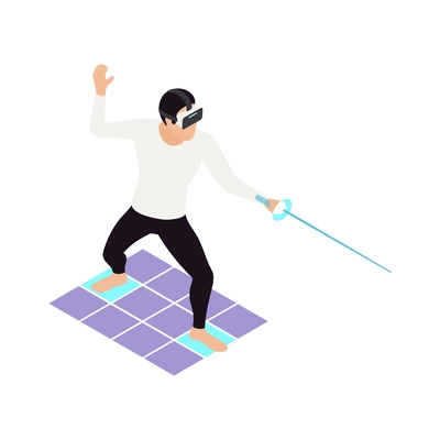 VR sports isometric icons composition with human character wearing helmet engaging sports activities vector illustration