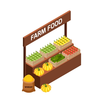 Farmer local grown market composition with fresh food products sale on blank background vector illustration