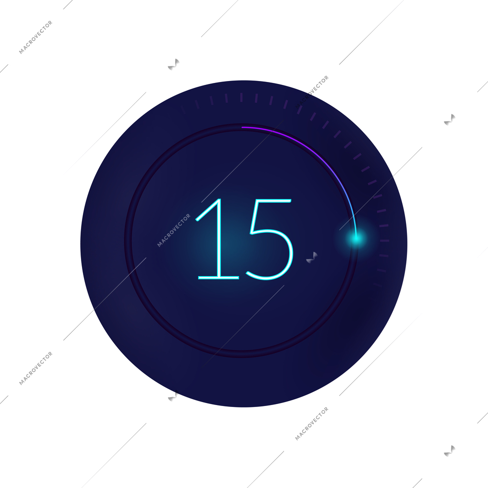 Realistic 3d interface countdown round composition with circle and digits with radial progress bar vector illustration