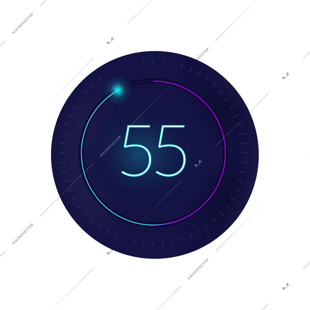 Realistic 3d interface countdown round composition with circle and digits with radial progress bar vector illustration