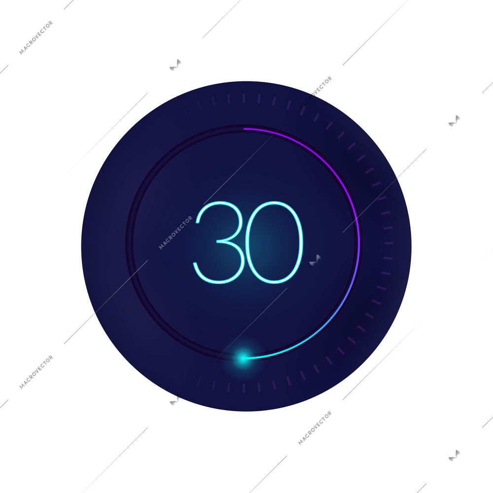 Realistic 3d interface countdown round composition with circle and digits with radial progress bar vector illustration