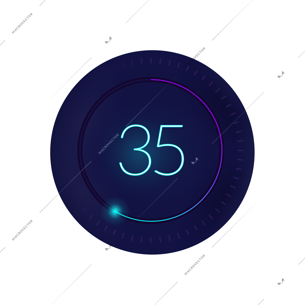 Realistic 3d interface countdown round composition with circle and digits with radial progress bar vector illustration