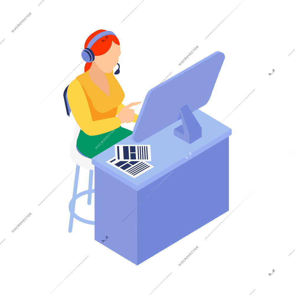 Isometric programmers composition with human character of coding person with computer and pictograms vector illustration