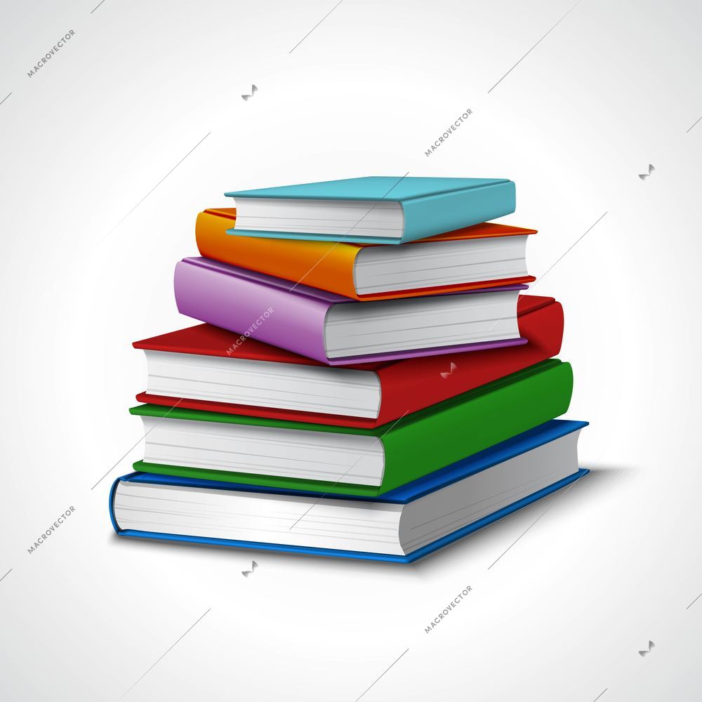 Colored realistic book stack school library education concept vector illustration