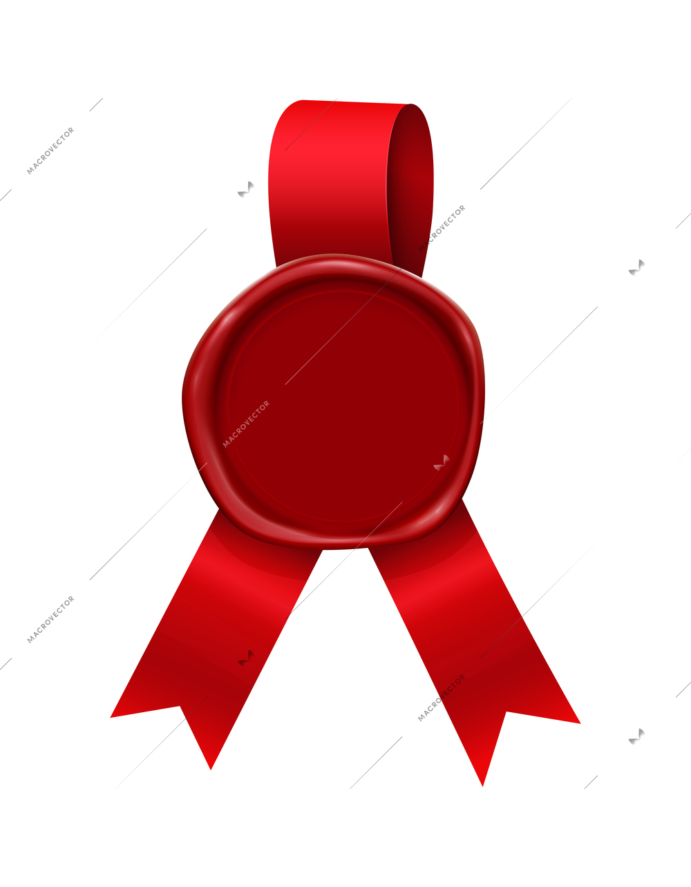 Wax stamp ribbons composition with realistic image of vintage stamp with red ribbon vector illustration