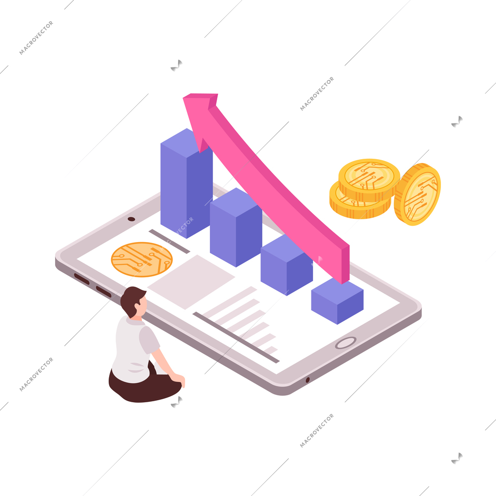 Isometric business analyst professional composition with conceptual financial analysis icons and people vector illustration