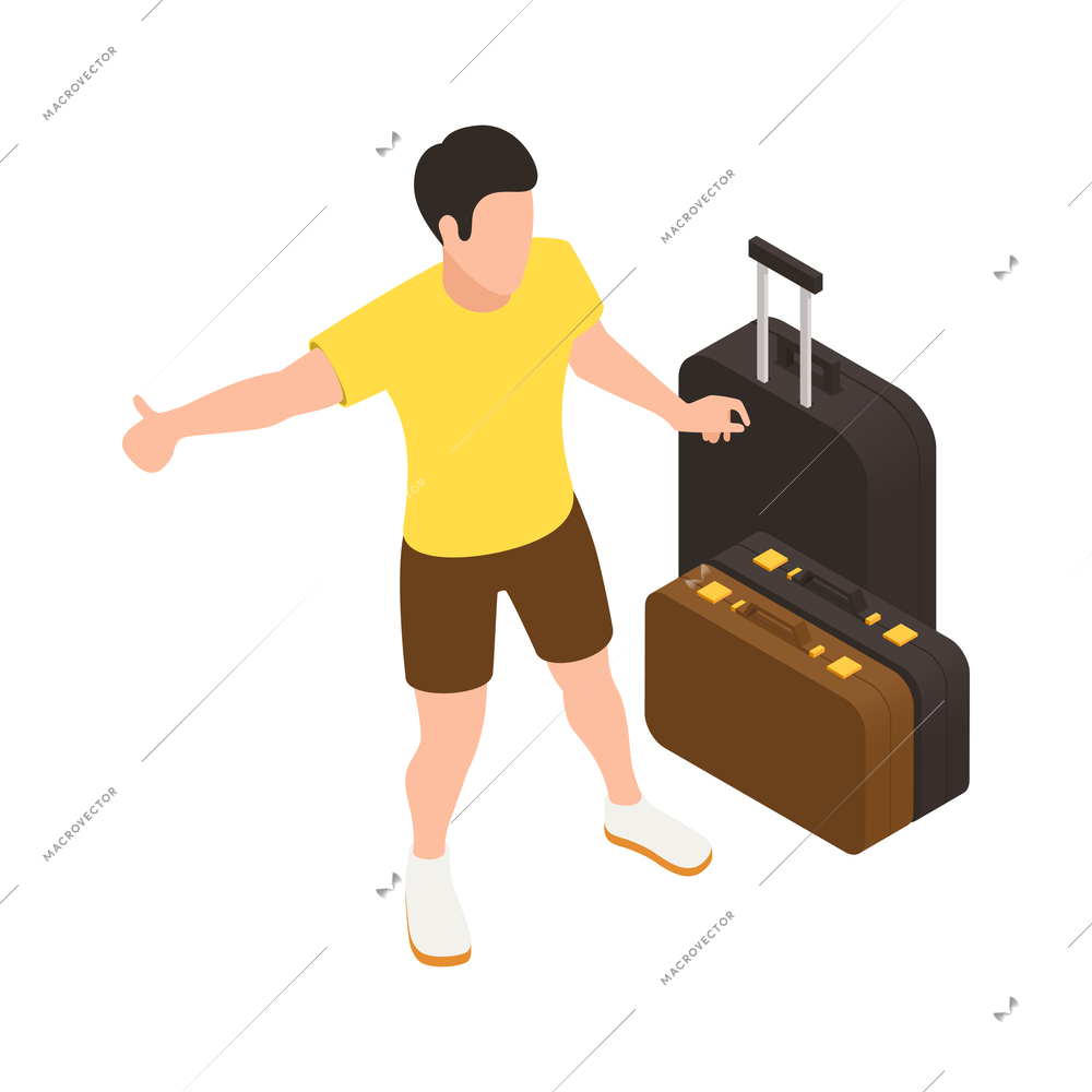 Travel people isometric icons composition with isolated faceless human character with luggage vector illustration