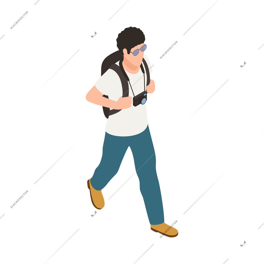 Travel people isometric icons composition with isolated faceless human character with luggage vector illustration