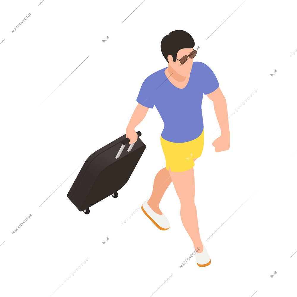 Travel people isometric icons composition with isolated faceless human character with luggage vector illustration