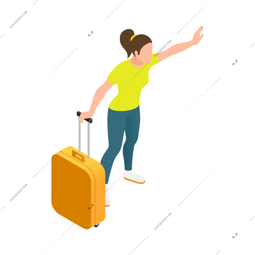 Travel people isometric icons composition with isolated faceless human character with luggage vector illustration