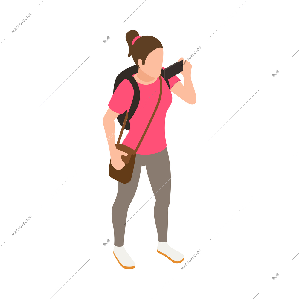 Travel people isometric icons composition with isolated faceless human character with luggage vector illustration