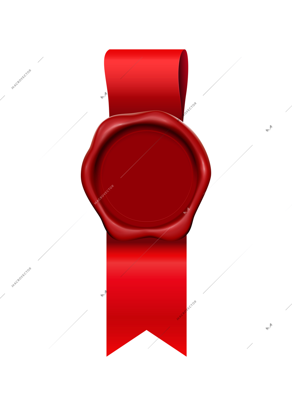 Wax stamp ribbons composition with realistic image of vintage stamp with red ribbon vector illustration