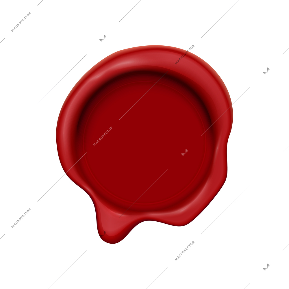 Wax stamp ribbons composition with realistic image of vintage round stamp on blank background vector illustration