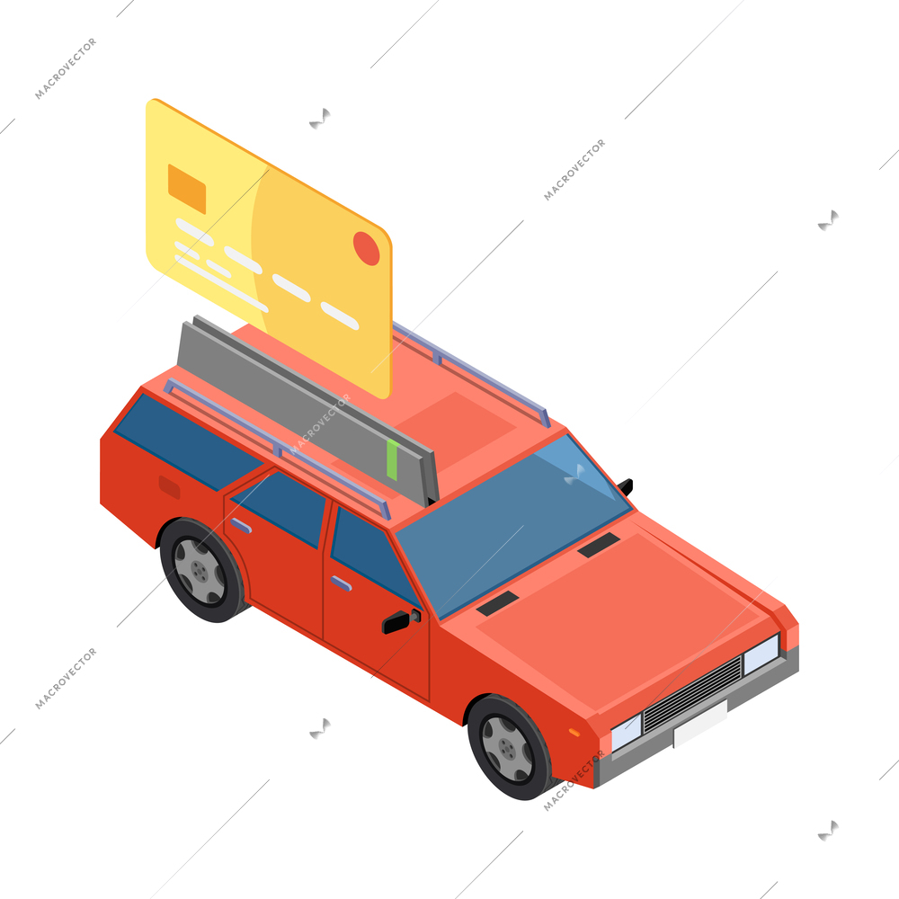 Carsharing carpooling ridesharing isometric composition with conceptual icons and human characters vector illustration