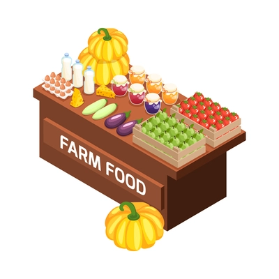 Farmer local grown market composition with fresh food products sale on blank background vector illustration