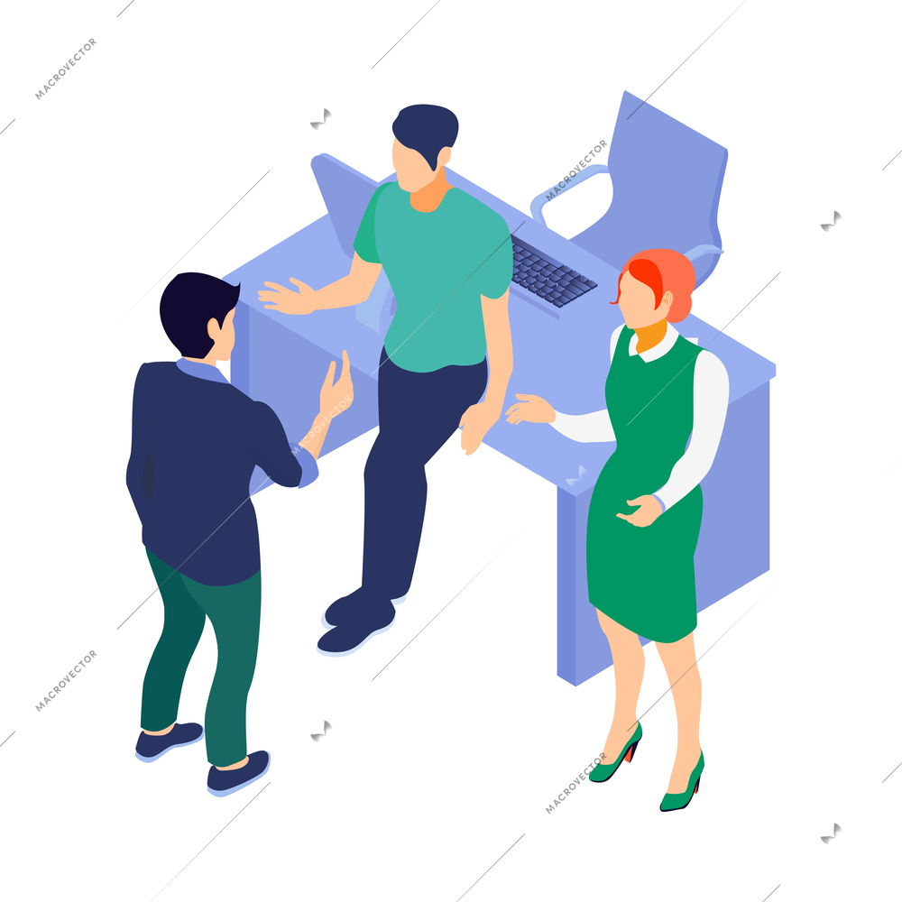 Isometric programmers composition with human characters of coding people with computers and pictograms vector illustration