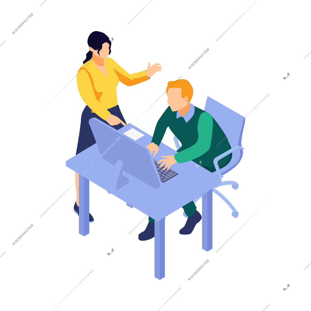 Isometric programmers composition with human characters of coding people with computers and pictograms vector illustration