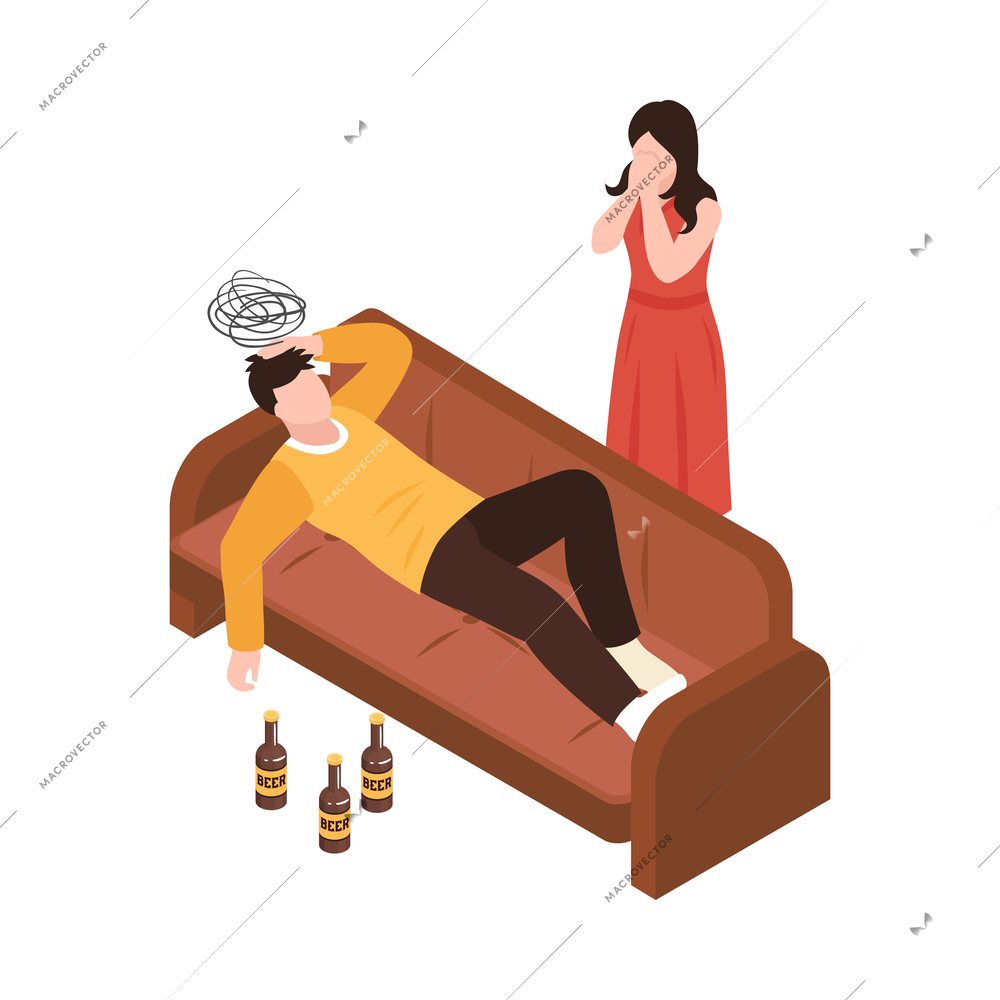 Isometric partners husband wife conflict quarreling family domestic abuse composition vector illustration