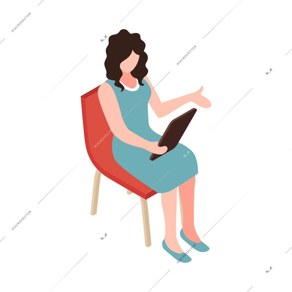 Isometric depression composition with isolated human character of psychologist vector illustration