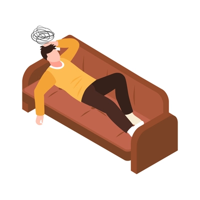 Isometric depression composition with isolated human character of affected person vector illustration