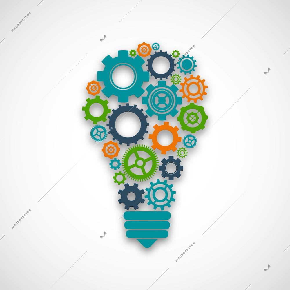 Lightbulb made of colored cog wheels abstract teamwork mind cooperation concept vector illustration