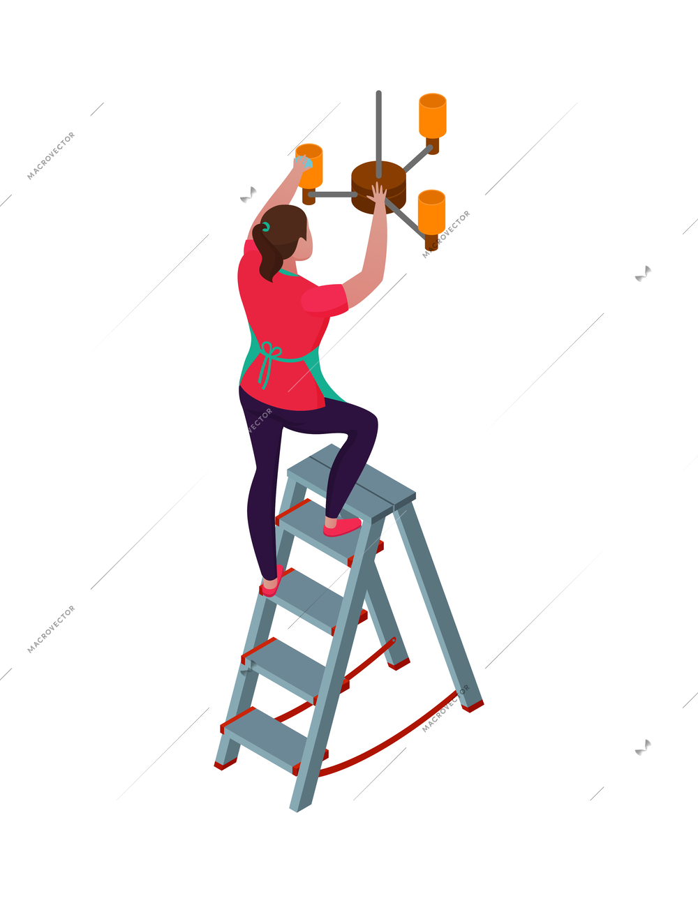 Isometric cleaning service housemaid composition with view of cleanup routines on blank background vector illustration