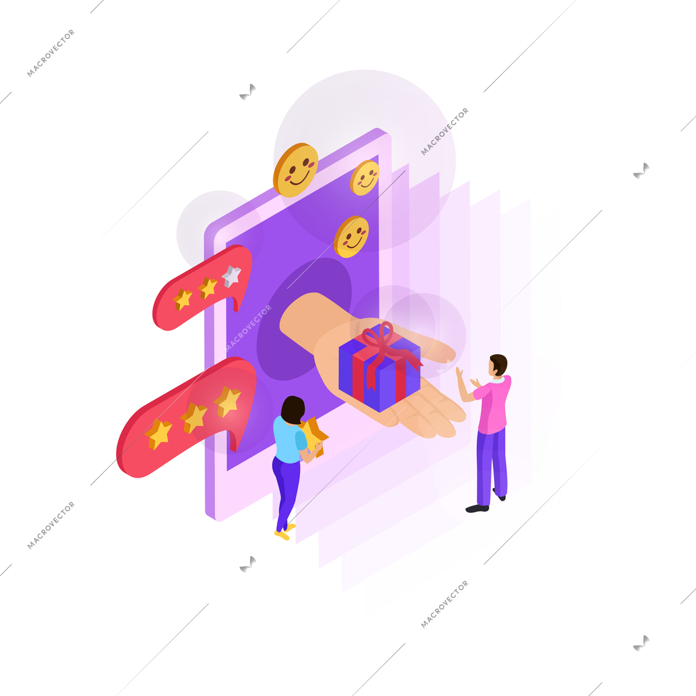 CRM customer relationship management isometric composition with conceptual icons of social networking with people vector illustration