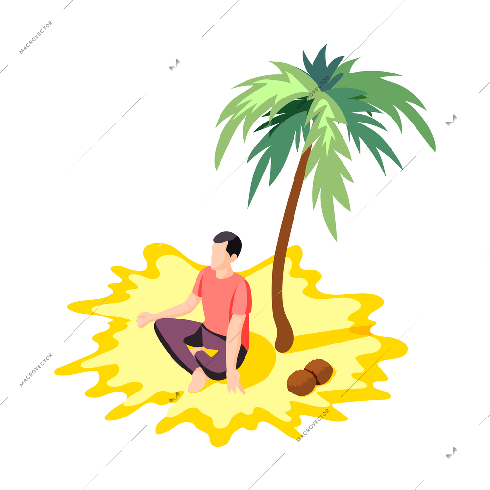 Downshifting escape people isometric icons composition with human character getting away vector illustration