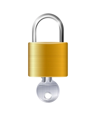 Realistic lock and key composition with isolated front view image on blank background vector illustration