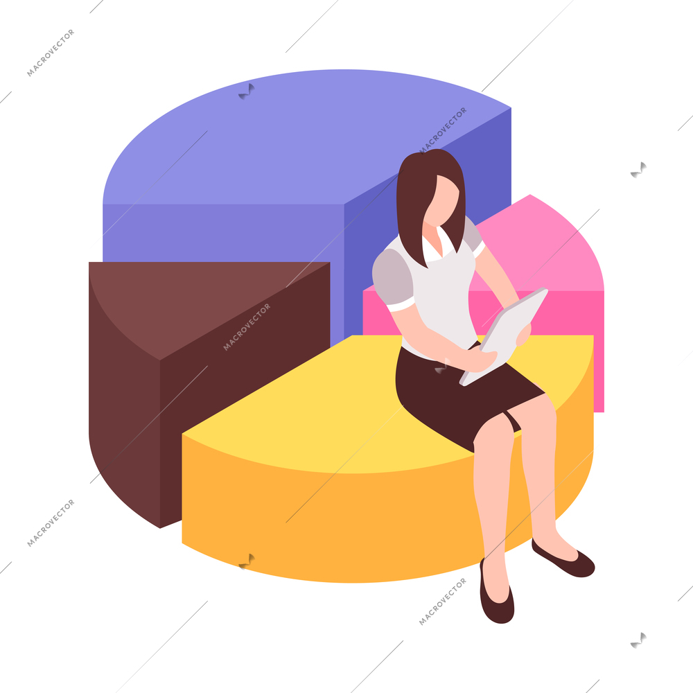 Isometric business analyst professional composition with conceptual financial analysis icons and people vector illustration