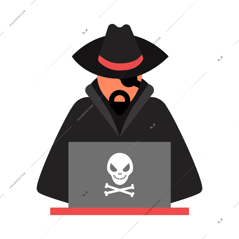 Hacker composition with conceptual icons of illegal cyber activity breaking account malware data stealing vector illustration