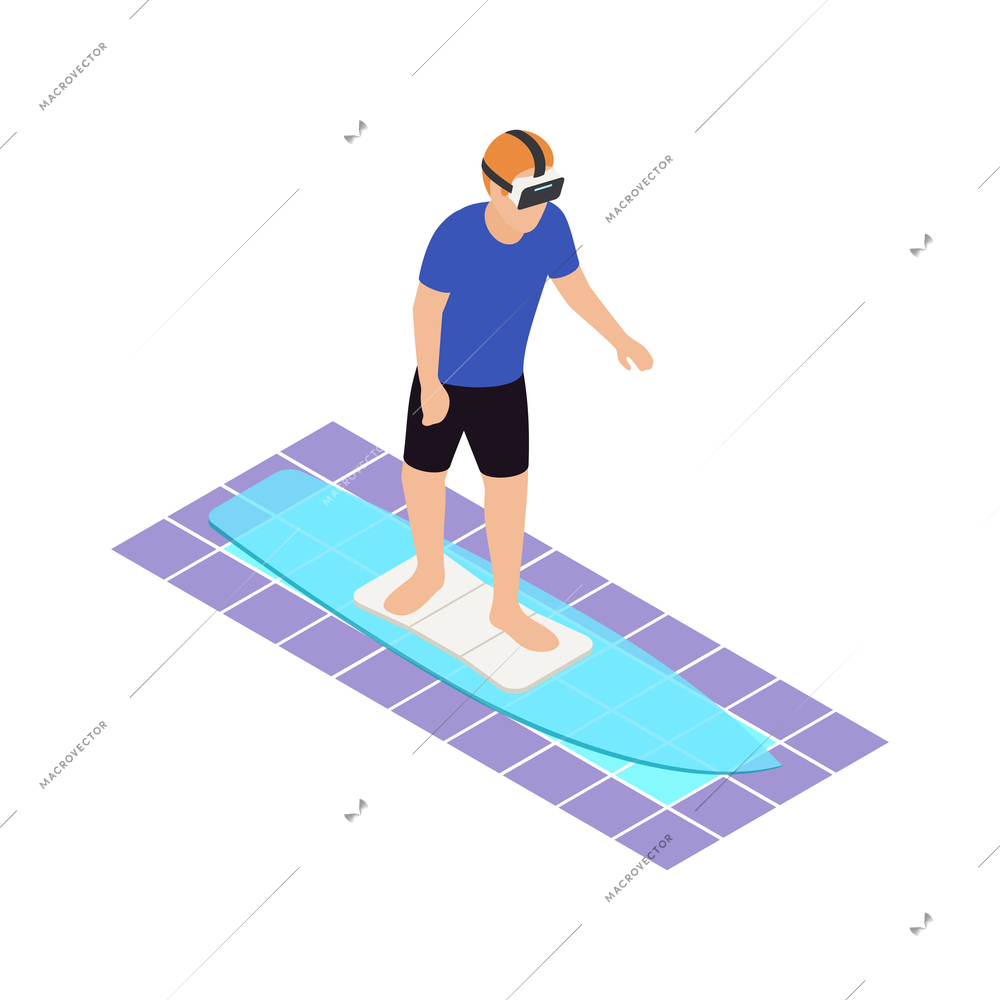 VR sports isometric icons composition with human character wearing helmet engaging sports activities vector illustration