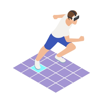 VR sports isometric icons composition with human character wearing helmet engaging sports activities vector illustration