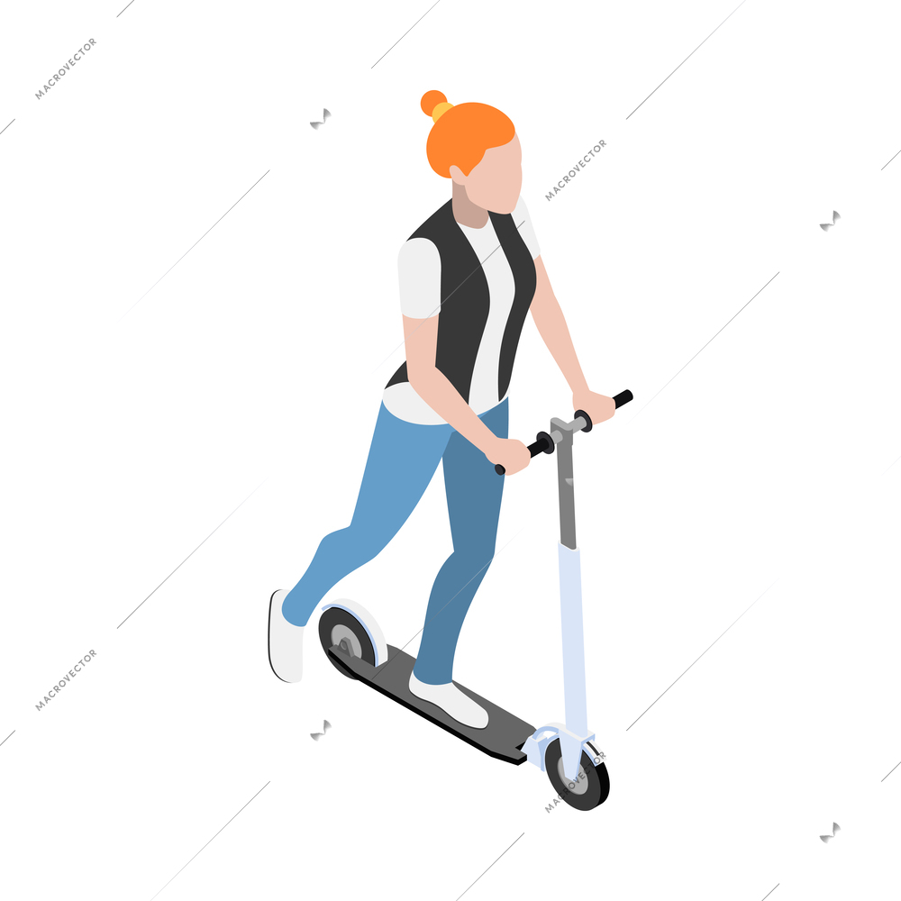 Personal eco green transportation isometric people composition with isolated view of human character vector illustration