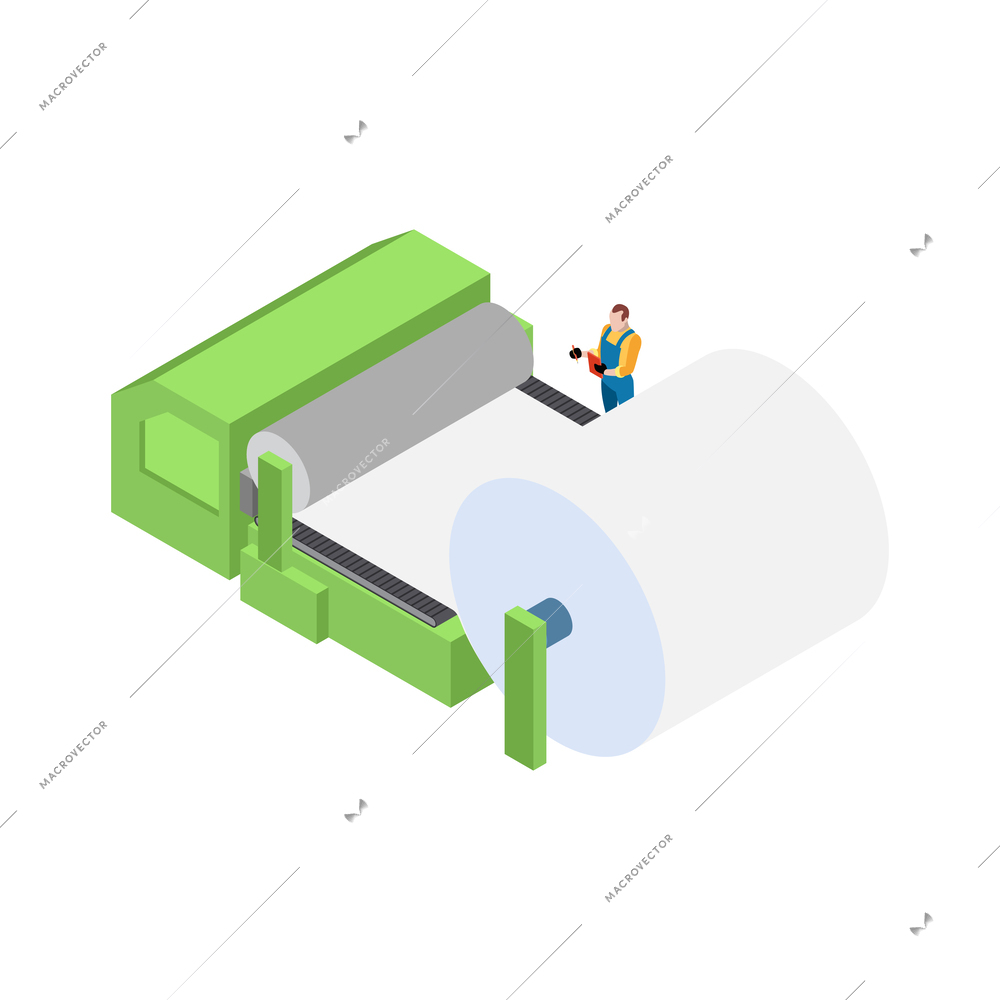 Paper production isometric composition with isolated industry icons on blank background vector illustration